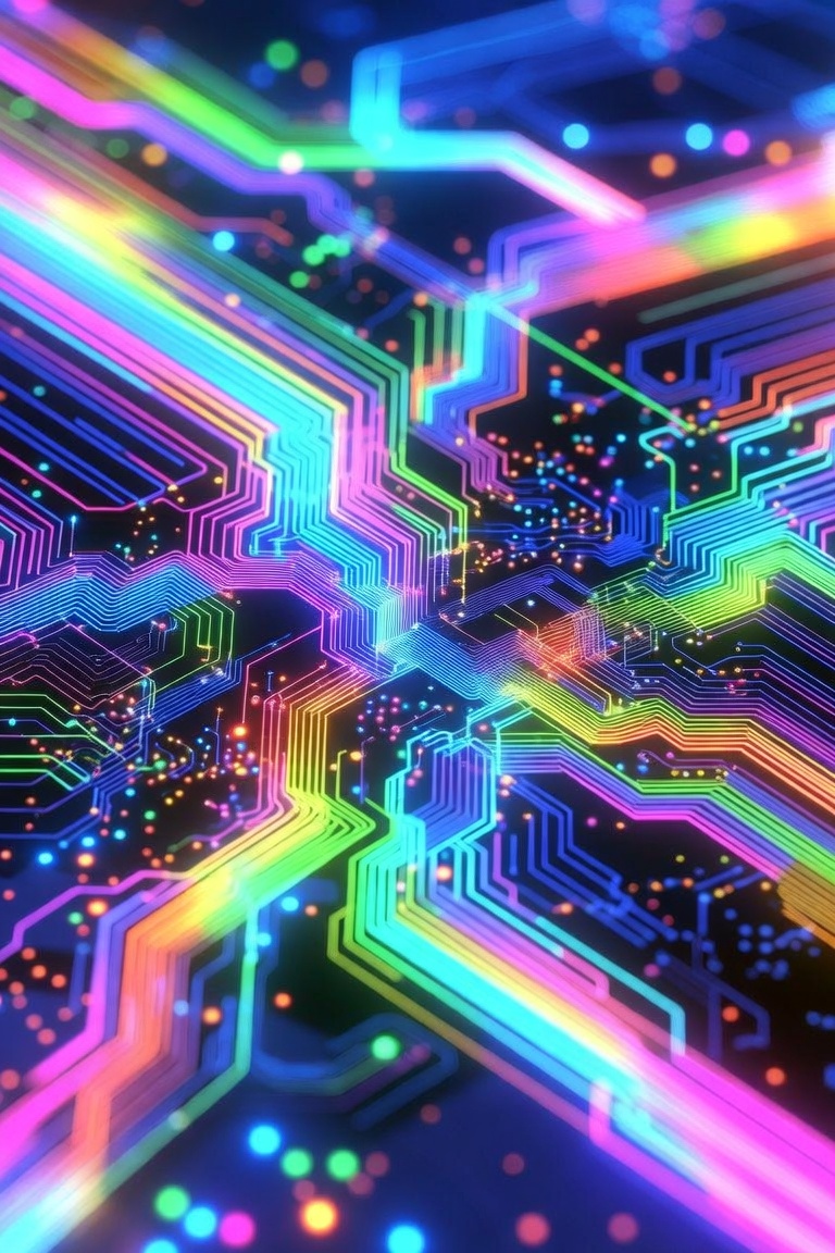 Neon circuit board — visual motif for Information Seeking Trace