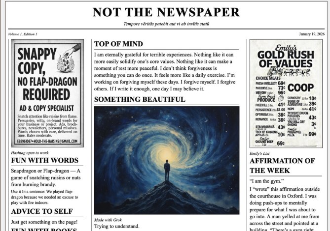 Not the Newspaper Volume 1 Edition 1 layout